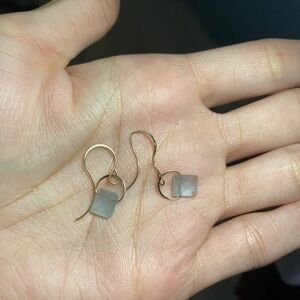Delicate Gold Drop Earrings with Aquamarine Cube Stones